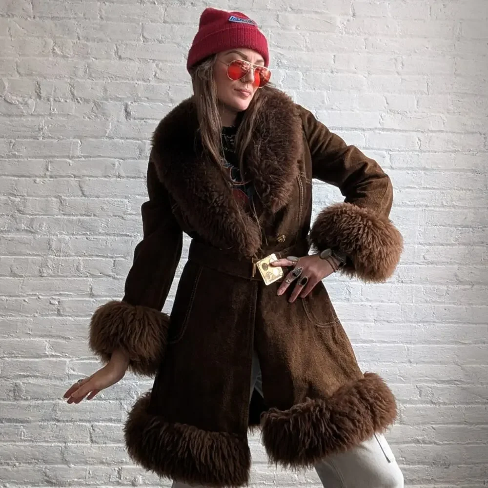 Vintage Afghan Penny Lane Fur Leather Suede Modern Furry Jacket Coat 70s 80s - Picture 5 of 13